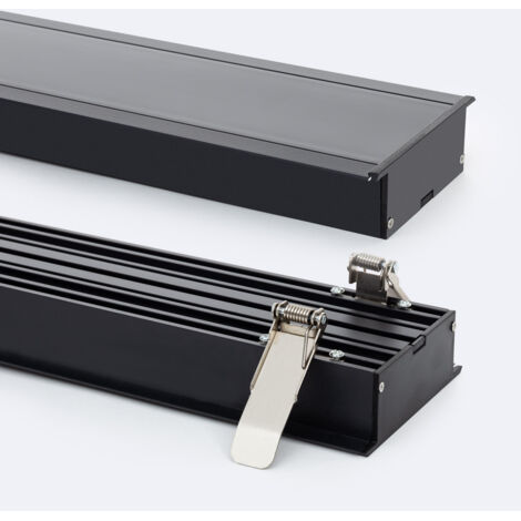 Profilo Alluminio da Incasso XL per Striscia LED fino a 60mm con Coperchio Continuo Nero 2 m Nero traslucido