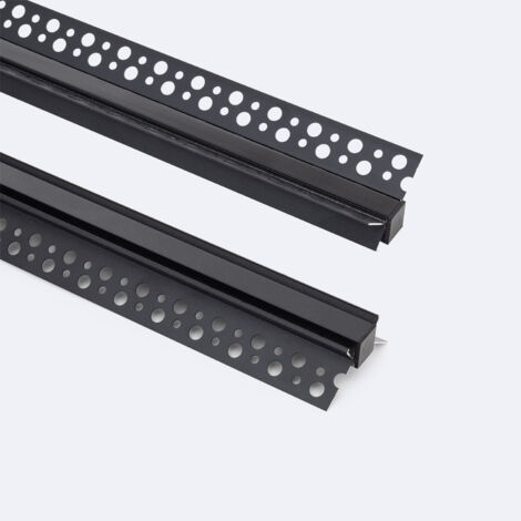 Profilo Alluminio Incasso in Cartongesso Angoli Concavi per Striscia LED fino a 8mm con Coperchio Continuo Nero 2 m Nero traslucido