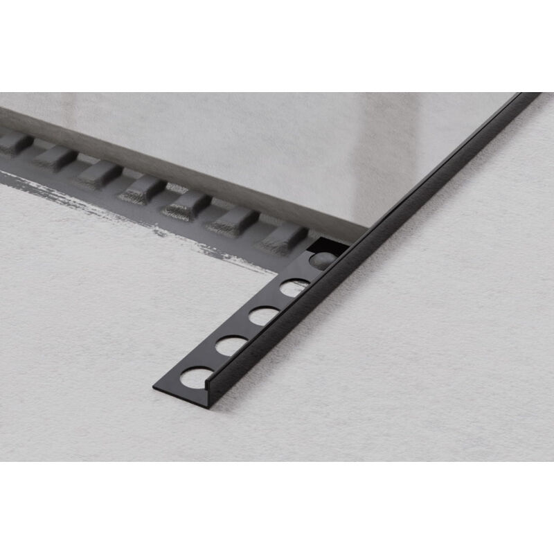 Profil d'angle j universel en acier inoxydable pour carrelage 0.8cm x 270cm - Noir brillant
