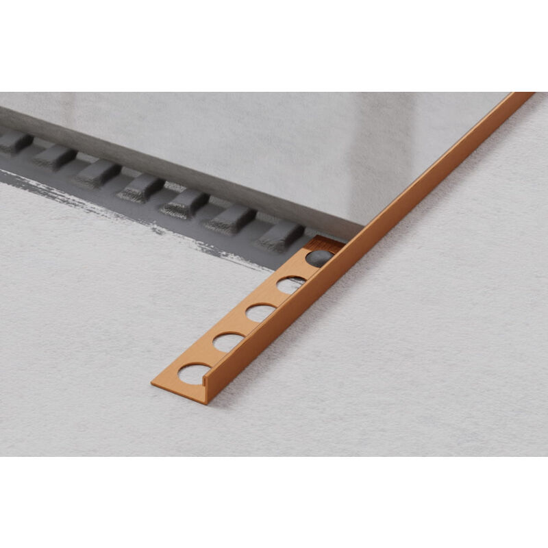 Profil d'angle j universel en acier inoxydable pour carrelage 1.2cm x 244cm - Cuivre satiné