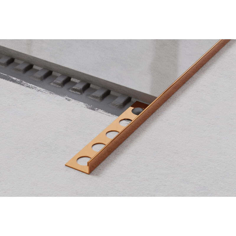 Profil d'angle j universel en acier inoxydable pour carrelage 1.2cm x 270cm - Cuivre brillant