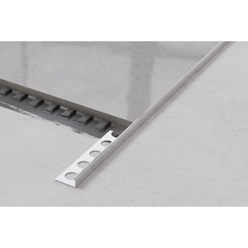 Profil d'angle j universel en acier inoxydable pour carrelage 1cm x 244cm - Argent brillant