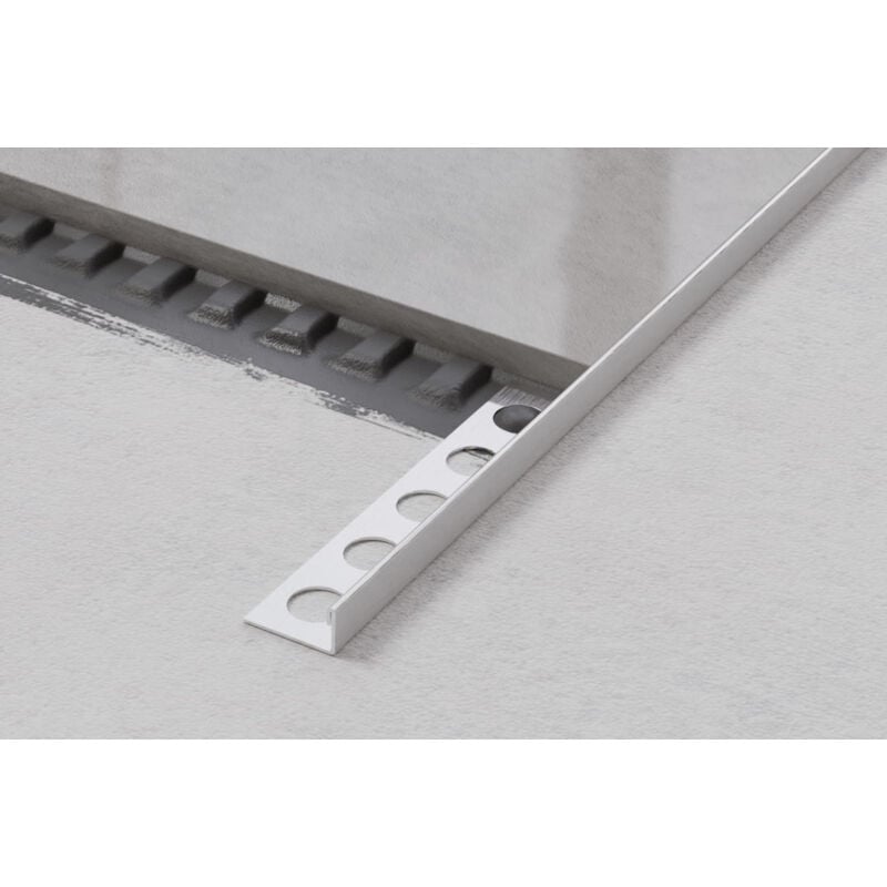 Profil d’angle J universel en acier inoxydable pour carrelage 1cm x 244cm - Argent satiné