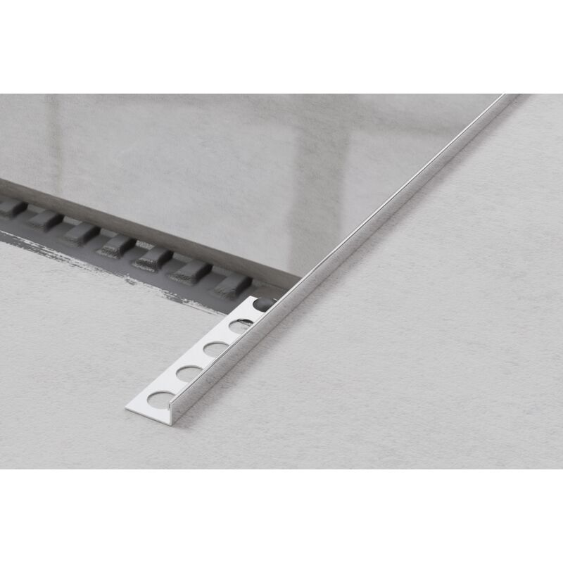 Profil d'angle j universel en acier inoxydable pour carrelage 1cm x 270cm - Argent brillant
