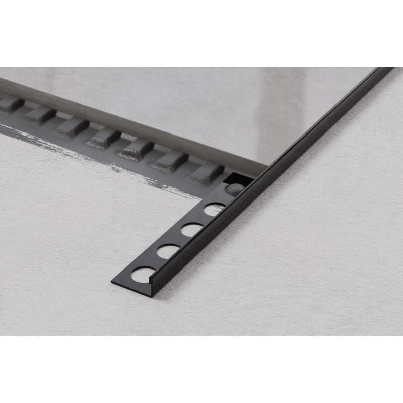 Profil d'angle j universel en acier inoxydable pour carrelage 1cm x 270cm - Noir brillant
