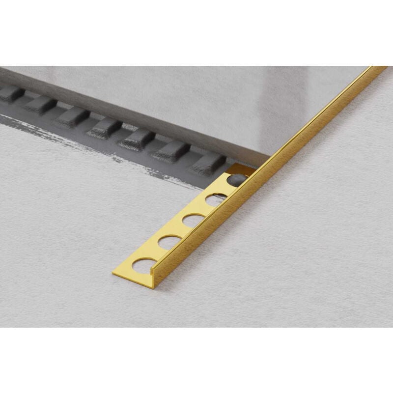 Profil d'angle j universel en acier inoxydable pour carrelage 1cm x 270cm - Or brillant