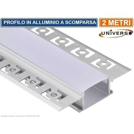 Barra strisce LED 2 metri profilo alluminio U FLAT con cover strip adesive  luce