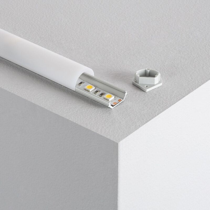 Image of Profilo in Alluminio ad Angolo con Coperchio Circolare 1m per Strisce LED fino a 10mm Grigio Coperchio Traslucido