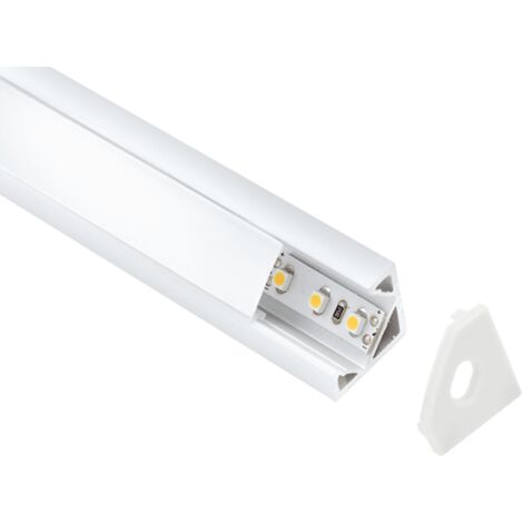 Profilo in alluminio angolare con diff.opaco + 2 tappi chiusi+1 tappo con foro+ 4 clips lunghezza, 2 Metri