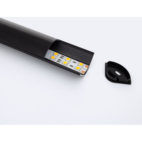 Profilo in Alluminio Angolo Circolare con Coperchio Continuo per Striscia LED fino a 20mm Nero 2 m Nero traslucido