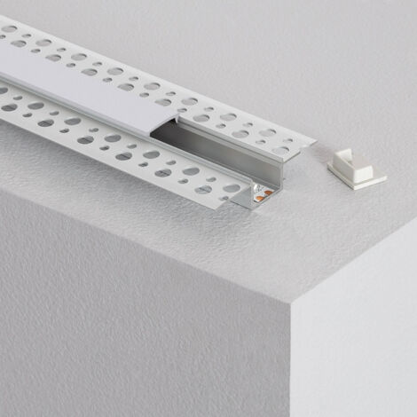 Profilo in Alluminio con Copertura Continua Integrazione in Cartongesso per Striscia LED fino a 15 mm Bianco traslucido Alluminio 2 m