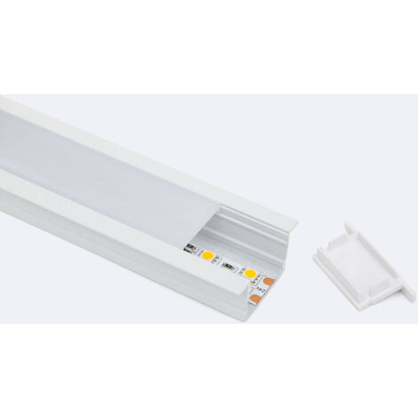 Profilo in Alluminio da Incasso Profilo Basso con Coperchio Continuo per Striscia LED fino a 25 mm Bianco traslucido Bianco 2 m