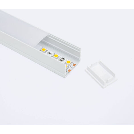 Profilo in Alluminio da Superficie con Coperchio Continuo per Striscia LED Doppia fino a 22 mm Bianco traslucido Bianco 2 m
