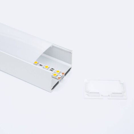 Profilo in Alluminio Grandi Dimensioni a Sospensione con Coperchio Continuo per Striscia LED fino a 45 mm Bianco traslucido Bianco 2 m