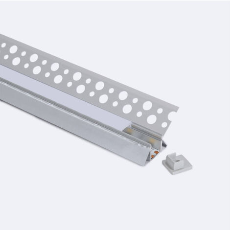 Profilo in Alluminio Integrazione Cartongesso con Coperchio Continuo per Angolo Interno Striscia LED fino a 9 mm Bianco traslucido Alluminio 2 m