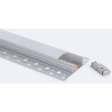 Profilo in Alluminio Integrazione Cartongesso con Coperchio Continuo per Striscia LED fino a 20 mm Bianco traslucido Alluminio 2 m