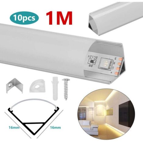 Profilo LED in alluminio ALOVZE 10 x 1 m, angolo anodizzato, diffusore lattiginoso per strisce LED, copertura bianca opaca, forma a V – argento