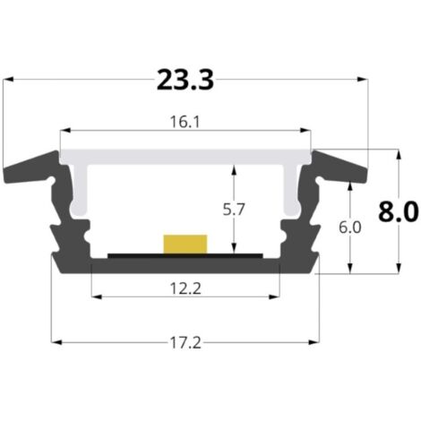 PROFILO PER LED DA INCASSO IN ALLUMINIO CON COPERTURA OPACA BARRA 3,0 MT