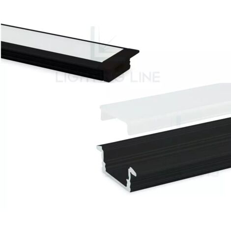PROFILO PER LED DA INCASSO VERNICIATO NERO CON COPERTURA OPACA BARRA 3,0 MT