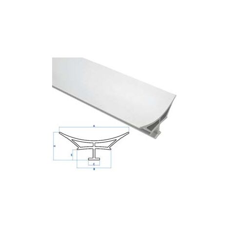 PROFILO RACCORDO IGIENICO RIGIDO CON LATERALI MORBIDI MAGNUM BIANCO- - mm. A=65 B=31,6 C=10,5 E=9,6 H=26 - barre mt.2 - 10 pezzi
