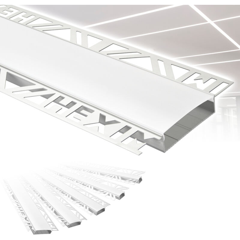 HEXIM Profilés LED, Aluminium sous-plâtre avec couvercle opale, diverses largeurs: 52,5 mm, 2 mètres / 1 latte