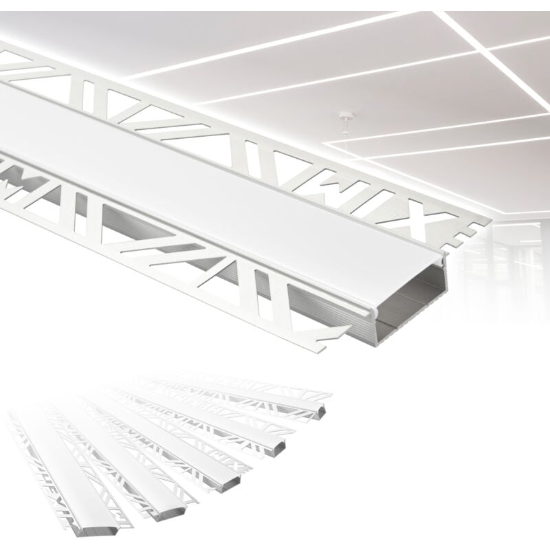 Hexim - Profilés led, Aluminium sous-plâtre avec couvercle opale, diverses largeurs: 32,5 mm, 2 mètres / 1 latte