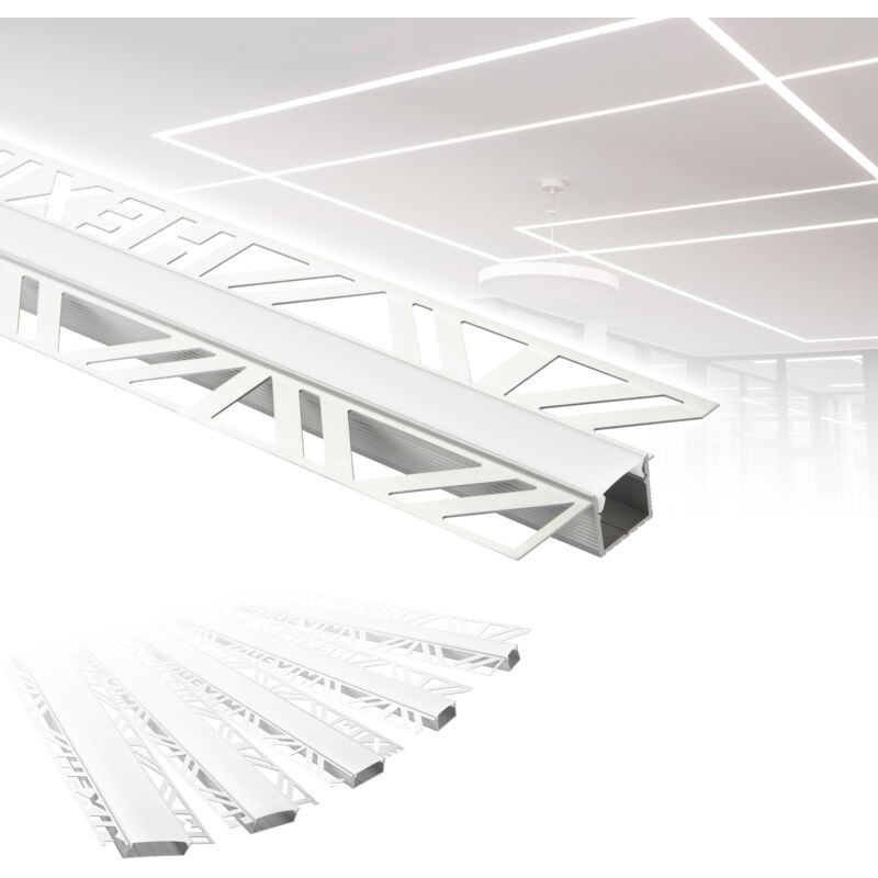 HEXIM Profilés LED, Aluminium sous-plâtre avec couvercle opale, diverses largeurs: 15 mm, Paquet économique de 10 mètres