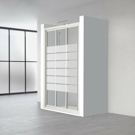 PROFILTEK DEMI Mampara Corredera Perfil Blanco Vidrio Decorado Bold - Medida: 120-124 cm - ref: 2019204