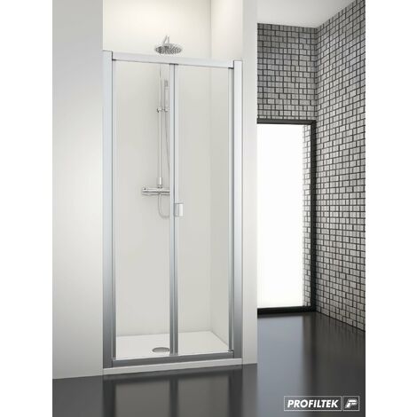 PROFILTEK DUMAS Mampara Abatible Perfil Plata Brillo Vidrio Transparente - Medida: 85-91 cm - ref: 23328514