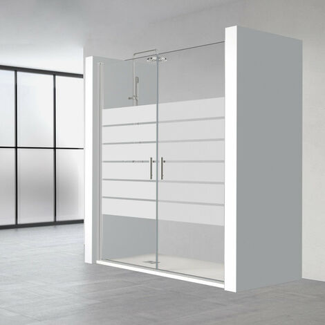 PROFILTEK HADA PLUS Mampara Frontal Doble Abatible Perfil Plata Brillo Vidrio Decorado Bold - Medida: 77-81 cm - ref: 28430022