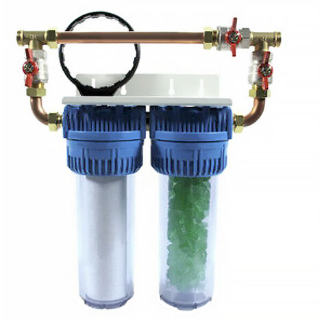 Progalva – Kit de filtration sous évier double avec by-pass – Raccord femelle 3/4 – Cartouches polyphosphate et fil bobiné – Pression max 7 bars