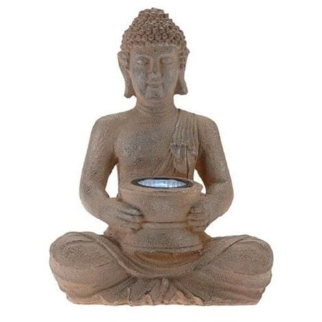 PROGARDEN buda luz solar 22x31 cm plata , Buda luz solar 22x31 plata. -Figura de Buda de polystone con luz solar perfecto para ambientar tu jardín, terraza o ático con toque zen. -