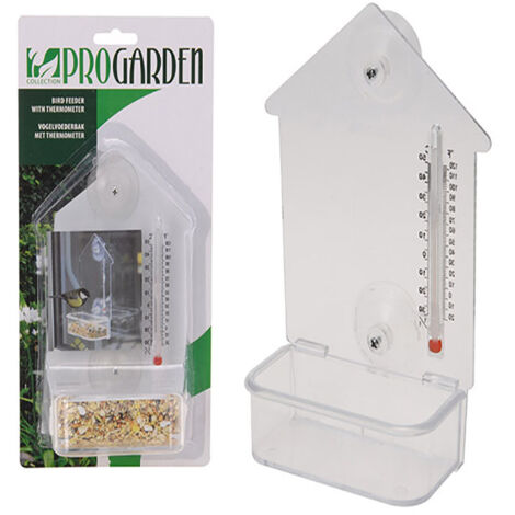 PROGARDEN comedero pajaros &43 termometro 18x10 cm blister , Comedero pájaros &43 termómetro 18 x 10 cmComedero de plástico con termómetro integradoEn la parte posterior de una