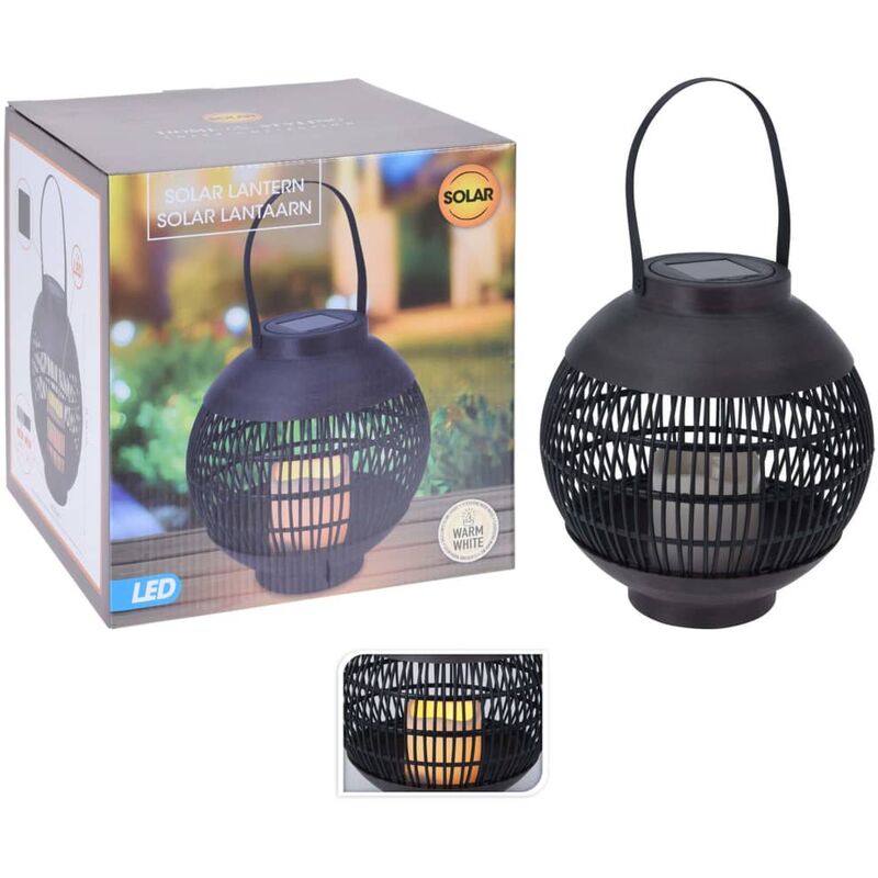 

Farol solar LED con vela ratán negro - Negro - Progarden