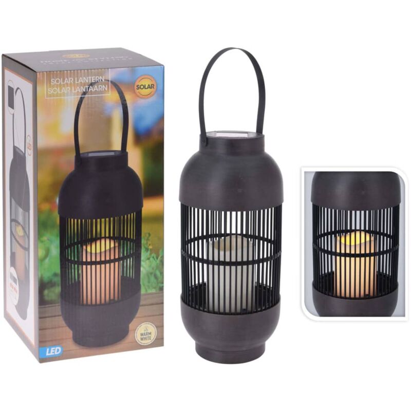 

Farol solar LED con vela ratán negro - Negro - Progarden