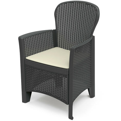 Progarden – Fauteuil de jardin imitation rotin anthracite 60x58x89cm – Matériau polypropylène – Confort optimal pour usage domestique