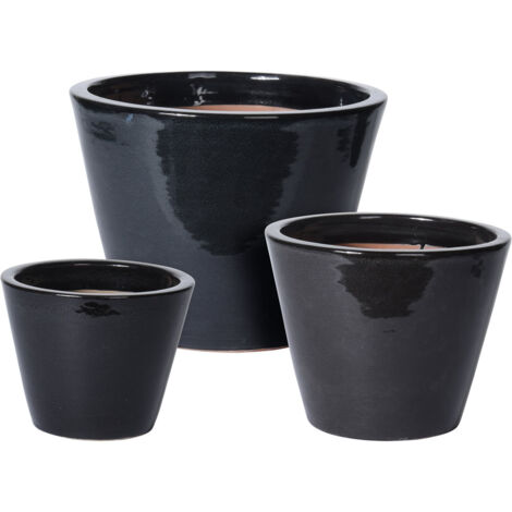 PROGARDEN macetas negras ceramica 15&4320&4323 cm lote 3 , Lote 3 macetas negras cerámica 15 &43 20 &43 23 cmFabricadas en cerámica esmaltada por fuera en color negraAptas par inte