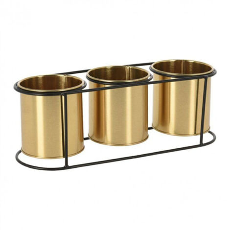 PROGARDEN macetero &43 3 macetas doradas 10 cm , Macetero &43 3 macetas doradas 10 cmMacetero y macetas de metalApto para interior y exteriorMacetas de 10 cmMedidas: 33
