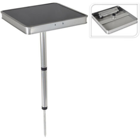 PROGARDEN mesa playa/camping pincho 26x26 cm , Mesa playa/camping pincho 26x26cm gris. -Marca: Progarden. -Esta pequeña mesa de camping cuadrada tiene una pata extraíble con un alf