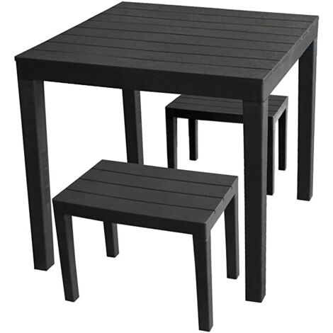 Progarden Papua Set panche e tavolo quadrato con effetto doghe - Antracite