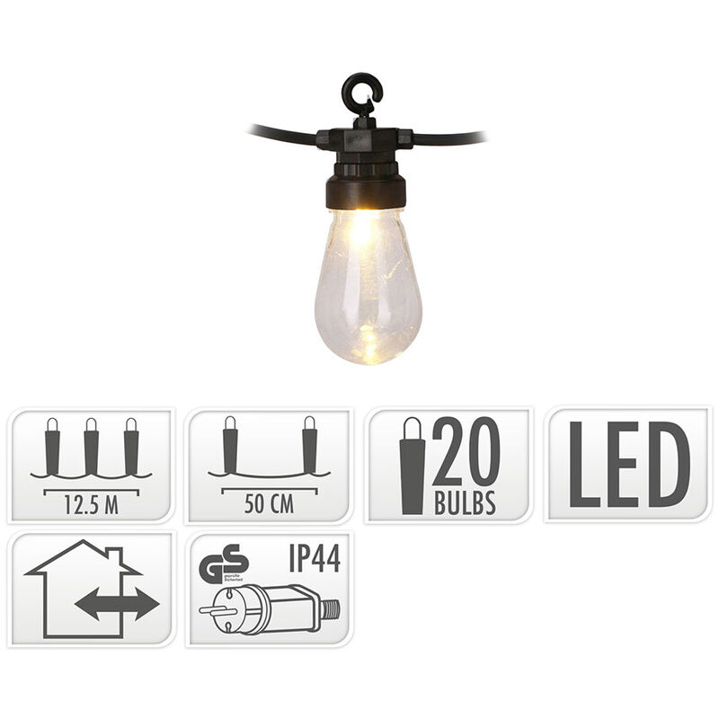 GUIRNALDA 20 LEDS USO INTERIOR/EXTERIOR IP44 LUZ CÁLIDA TIPO VINTAGE 12,5m