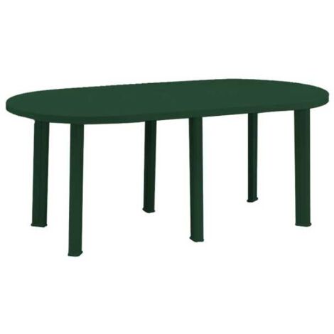 Progarden – Table de jardin ovale en résine verte 181x90 cm – 100% recyclable – Résistante aux intempéries – Trou central pour parasol