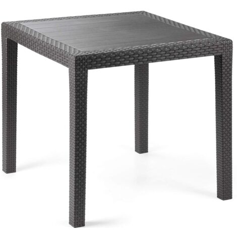 Progarden Tavolo tavolino King in Dura Resina Finto Rattan Vimini Nero Antracite Bar casa