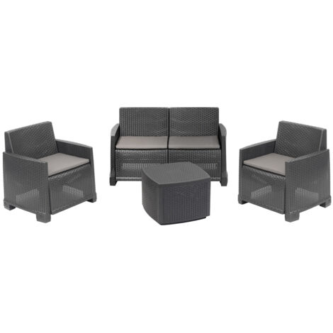 PROGARDEN tresillo como 4 piezas + 4 cojines antracita conjunto