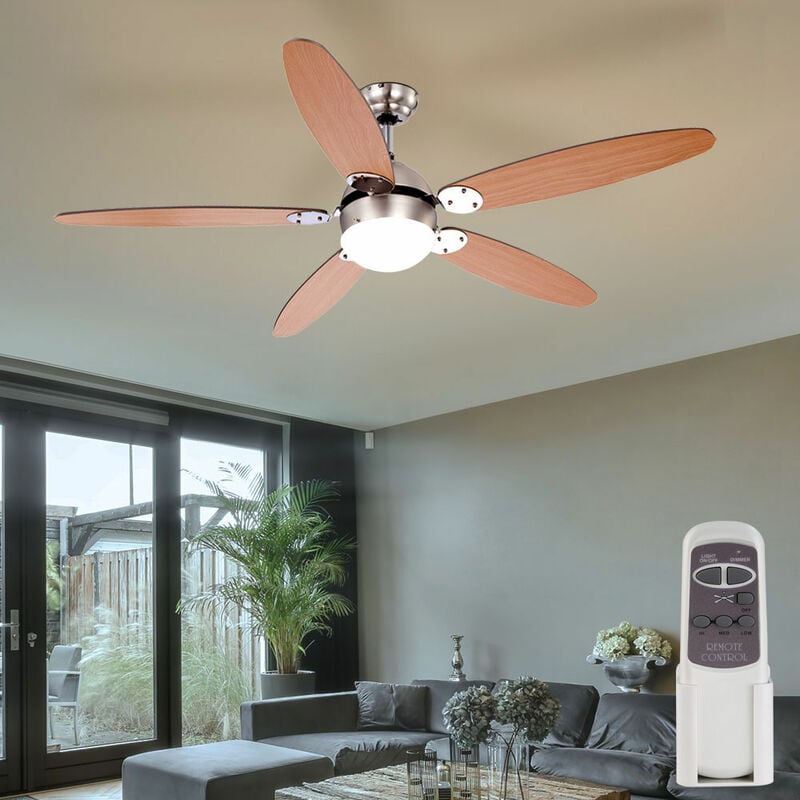 Image of Ventilatore da soffitto con luce e telecomando plafoniera ventilatore plafoniera 3 livelli avanti/indietro 132 cm pale reversibili, 1x E14, PxH