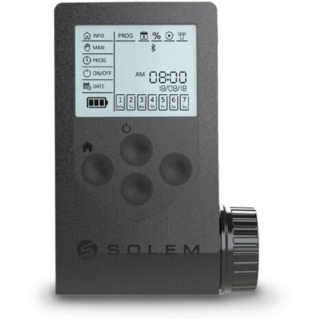 PROGRAMADOR RIEGO A PILAS SOLEM WOOBEE 1 ESTACION CON BLUETOOTH  LA GAMA WOOBEE DISPONE DE PANTALLA GRANDE Y BOTONERA PARA PROGRAMARLO PERO ADEMAS VIA BLUETOOTH SE CONECTA A LA APP MYSOLEM