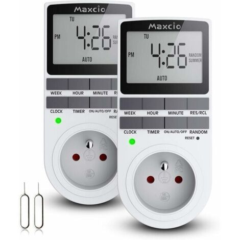 Programmable Digital Socket, Daily/Weekly Digital Timer, Electrical Plug Programmer with LCD Screen and Anti-Theft Random Mode, Energy Saving, 16A/3680W Max (2 Packs)