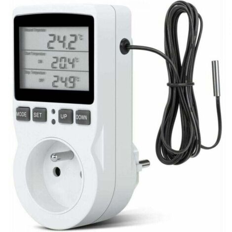 Programmable Plug - Thermostat Plug, Digital Timer Plug, Programmable Digital Plug with Probe, Programmable Digital Timer, Thermostat Plug for Greenhouse and Aquarium Heating