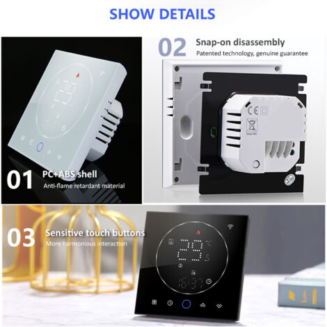 Programmable Smart Home Thermostat AC95240V Voice Control LED Screen IP20 Energy Saving Smart WiFi Thermostat for Electric Heating White