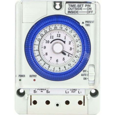 Programmable timer, mechanical timer, 24-hour timer relay for DIN rail mounting, TB35N
